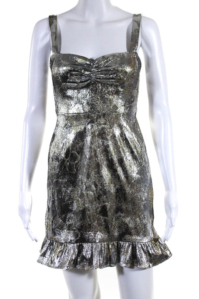 Cynthia Rowley Womens Metallic Sweetheart Ruffle Trim Mini Dress Silver Size 2