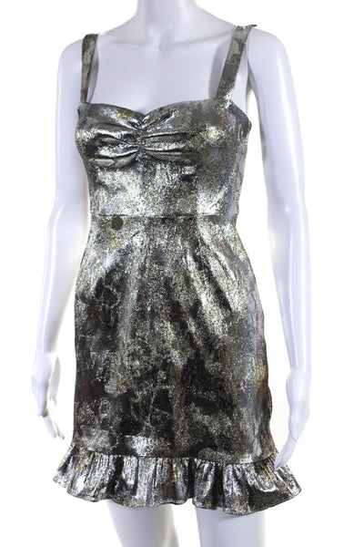 Cynthia Rowley Womens Metallic Sweetheart Ruffle Trim Mini Dress Silver Size 2