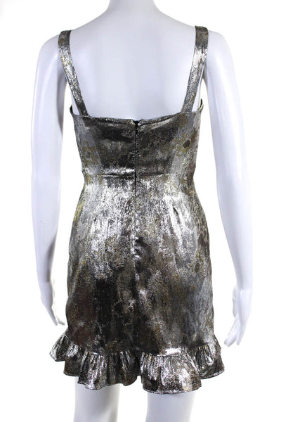 Cynthia Rowley Womens Metallic Sweetheart Ruffle Trim Mini Dress Silver Size 2