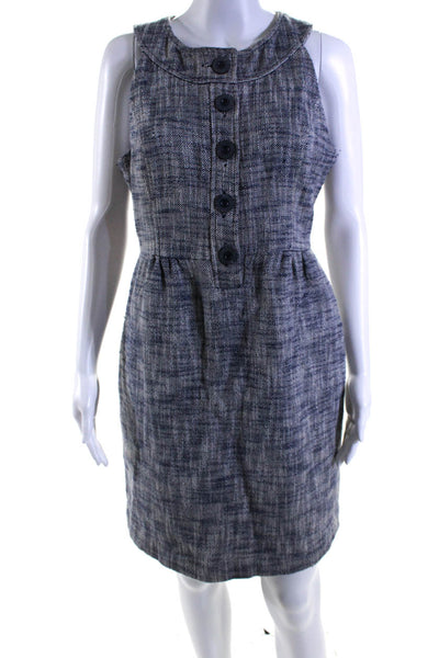 Tibi Womens Back Zip Sleeveless Scoop Neck Woven Sheath Dress Blue White Size 8