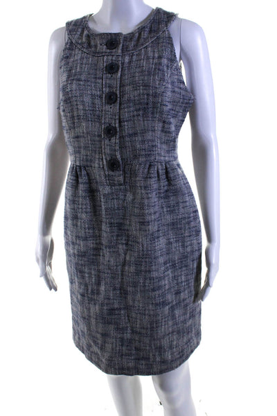 Tibi Womens Back Zip Sleeveless Scoop Neck Woven Sheath Dress Blue White Size 8