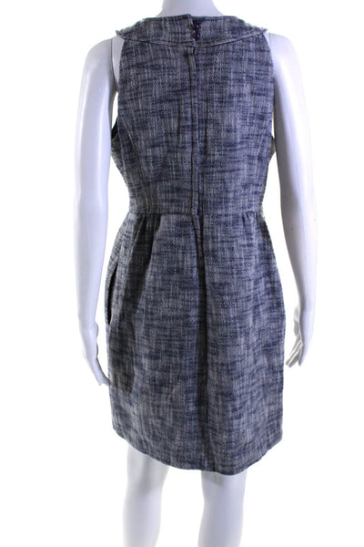 Tibi Womens Back Zip Sleeveless Scoop Neck Woven Sheath Dress Blue White Size 8