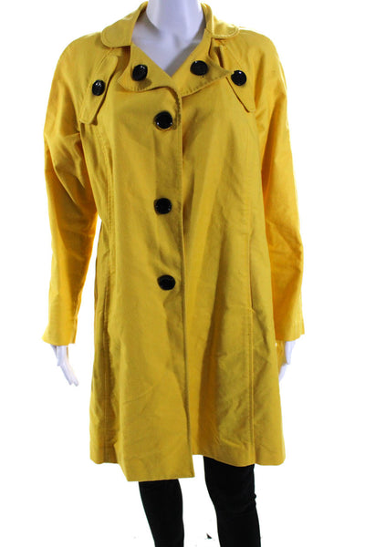 Tibi Womens Button Front Long Sleeve Collared Coat Yellow Cotton Size Medium