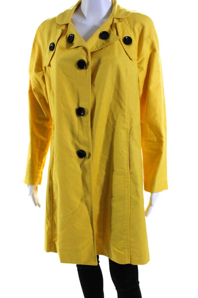 Tibi Womens Button Front Long Sleeve Collared Coat Yellow Cotton Size Medium