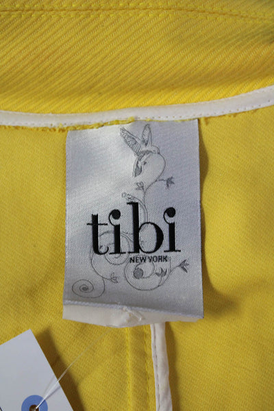 Tibi Womens Button Front Long Sleeve Collared Coat Yellow Cotton Size Medium