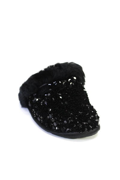 Ugg Womens Suede Trim Sequined Scuffette II Chunky Slippers Black Size 6US 37EU