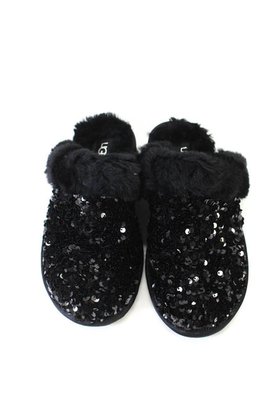 Ugg Womens Suede Trim Sequined Scuffette II Chunky Slippers Black Size 6US 37EU