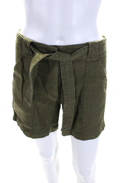 ALC Womens Zipper Fly High Rise Belted Short Shorts Green Linen Size 2