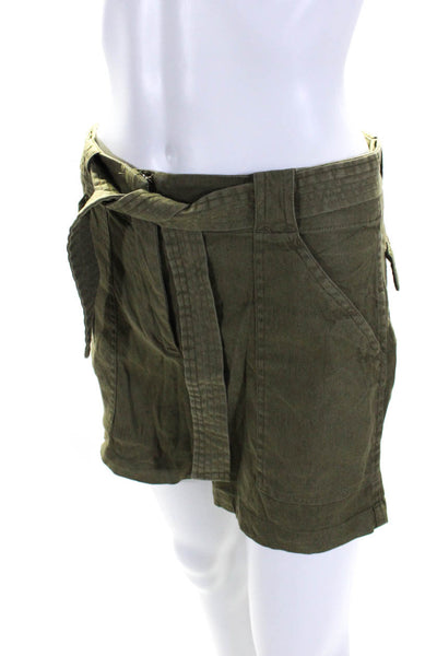 ALC Womens Zipper Fly High Rise Belted Short Shorts Green Linen Size 2