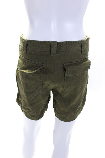 ALC Womens Zipper Fly High Rise Belted Short Shorts Green Linen Size 2