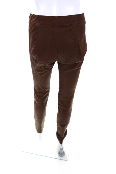 The Row Womens Elastic Waistband High Rise Straight Leather Pants Brown Large