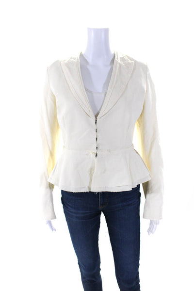 Brock Collection Womens Hook Front Pointed Lapel Jacket White Cotton Size 4