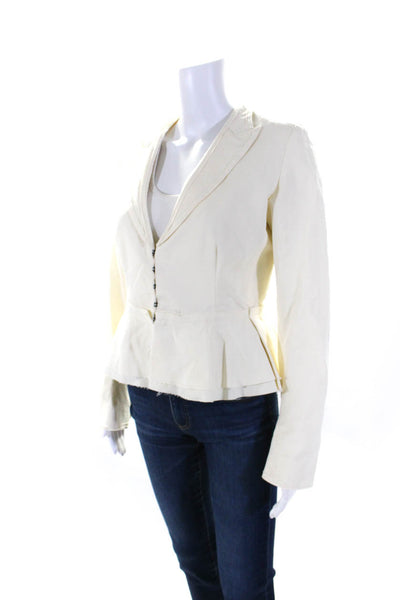 Brock Collection Womens Hook Front Pointed Lapel Jacket White Cotton Size 4