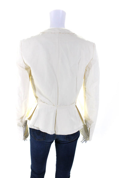 Brock Collection Womens Hook Front Pointed Lapel Jacket White Cotton Size 4