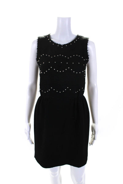 Sandro Womens Textured Woven Studded Sleeveless Zip Up A-Line Dress Black Size 1