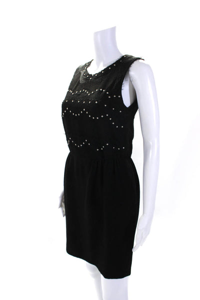 Sandro Womens Textured Woven Studded Sleeveless Zip Up A-Line Dress Black Size 1