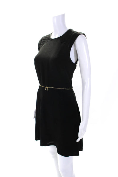 Sandro Womens Crepe Sleeveless Zip Around Waist A-Line Dress Black Size 1