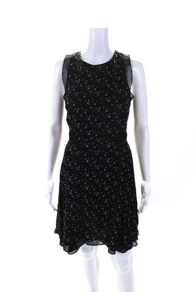 Reiss Womens Chiffon Floral Sleeveless Scoop Neck A-Line Dress Black Size 2