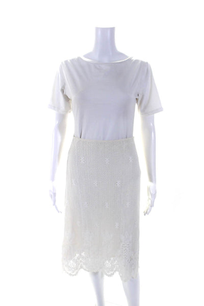 Christiane Celle Womens Floral Embroidered Zippered A-Line Skirt White Size 0