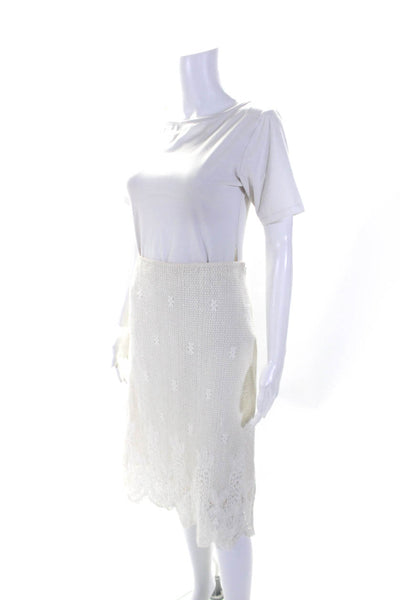 Christiane Celle Womens Floral Embroidered Zippered A-Line Skirt White Size 0