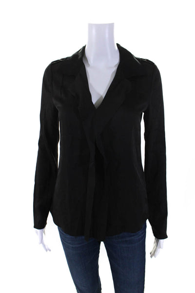 Elie Tahari Womens Silk Collared V-Neck Long Sleeve Blouse Top Black Size XS