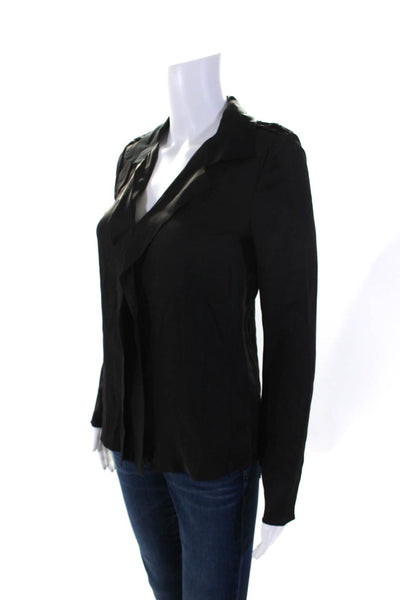 Elie Tahari Womens Silk Collared V-Neck Long Sleeve Blouse Top Black Size XS