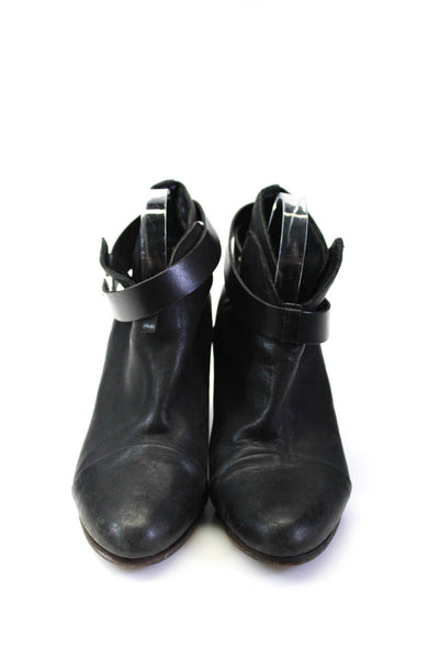 Rag & Bone Womens Leather Wrap Around Strap High Heel Ankle Boots Black Size 10
