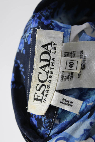 Escada Margaretha Ley Womens Silk Floral Print Shirt White Blue Size EUR 40