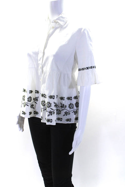 Broome Street x Kate Spade Womens Embroidered Floral Button Top White Size 2XS