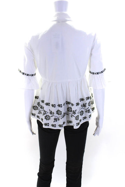 Broome Street x Kate Spade Womens Embroidered Floral Button Top White Size 2XS