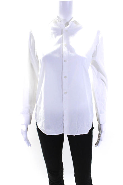 Michael Kors Womens Cotton Collared Long Sleeve Buttoned Top White Size 16