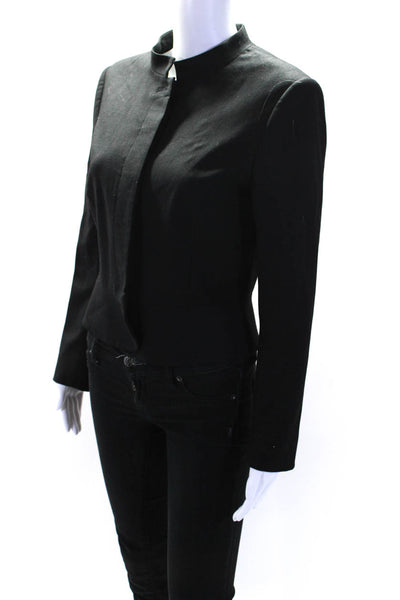 Theory Womens Wool Buttoned Darted Peplum Hem Long Sleeve Blazer Black Size 8