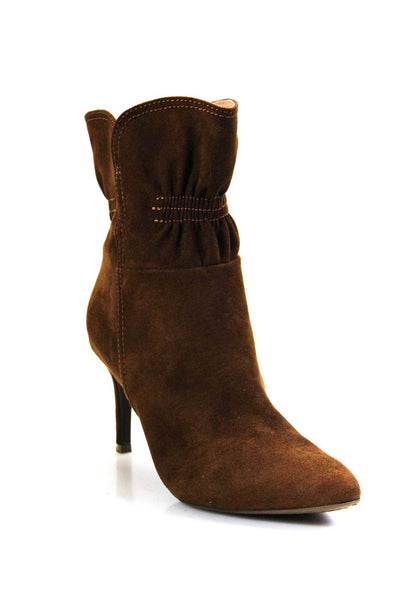 Scoop Womens Suede Ruched Darted Stiletto Heels Ankle Boots Brown Size 7.5