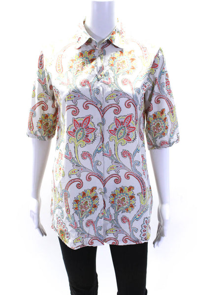 Etro Womens Button Front Half Sleeve Collared Paisley Shirt White Size IT 42