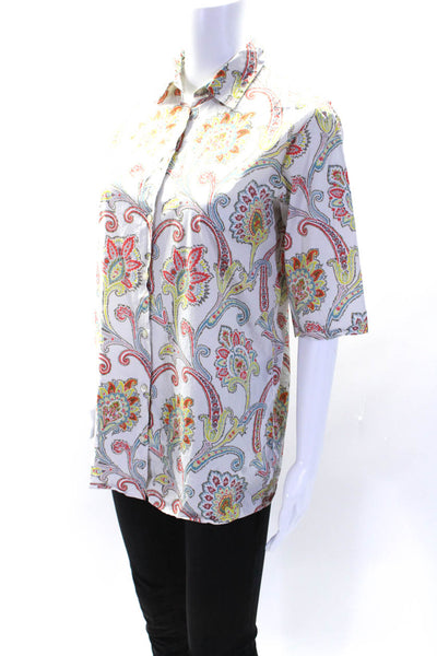 Etro Womens Button Front Half Sleeve Collared Paisley Shirt White Size IT 42