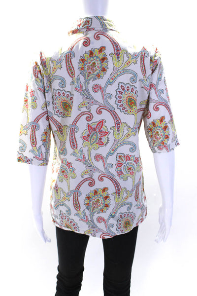 Etro Womens Button Front Half Sleeve Collared Paisley Shirt White Size IT 42