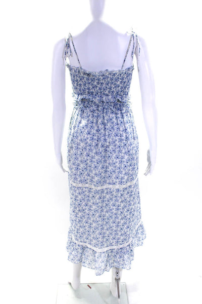 Kisuii Womens White Blue Cotton Floral Smocked Sleeveless Shift Dress Size XS