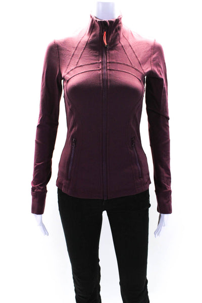 Lululemon Womens Front Zip Stretch Knit Mock Neck Light Jacket Light Plum Size 4