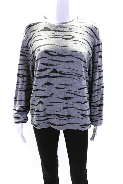 Monrow Womens Long Sleeve Animal Print Crewneck Top Gray Size Small