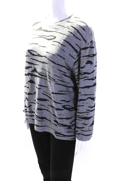 Monrow Womens Long Sleeve Animal Print Crewneck Top Gray Size Small