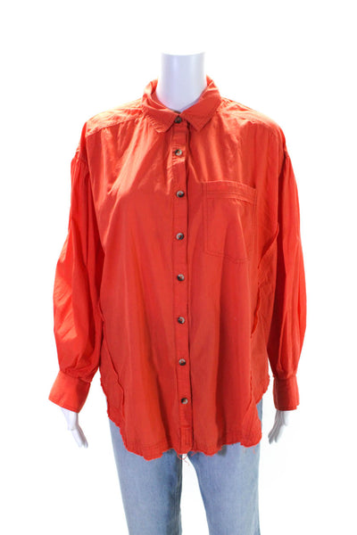 We The Free Womens Long Sleeve Button Front Oversized Shirt Orange Size Small