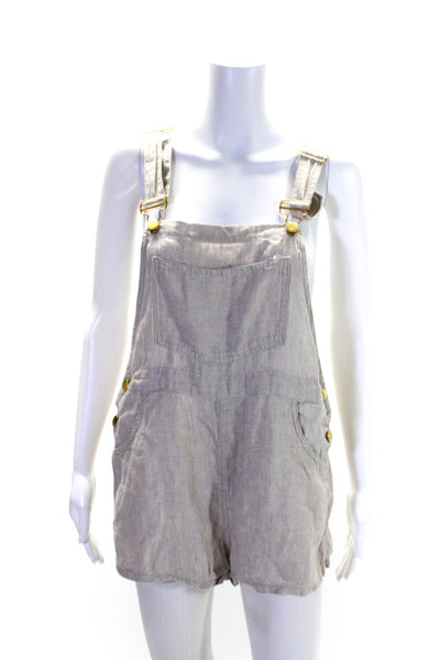 We Wore What Womens Square Neck Pocket Front Linen Overalls Brown Size Medium