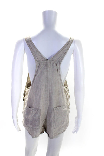 We Wore What Womens Square Neck Pocket Front Linen Overalls Brown Size Medium