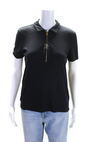 Tory Burch Womens Short Sleeve Quarter Zip Collared Polo Shirt Navy Size Small