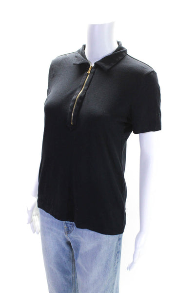 Tory Burch Womens Short Sleeve Quarter Zip Collared Polo Shirt Navy Size Small