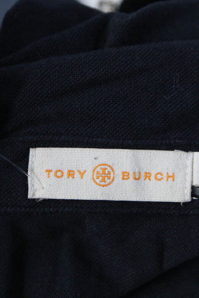 Tory Burch Womens Short Sleeve Quarter Zip Collared Polo Shirt Navy Size Small