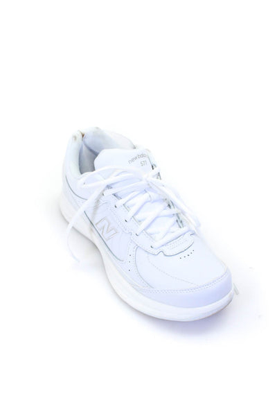 New Balance Womens Lace Up Side Logo Trainers Sneakers White Leather Size 7.5