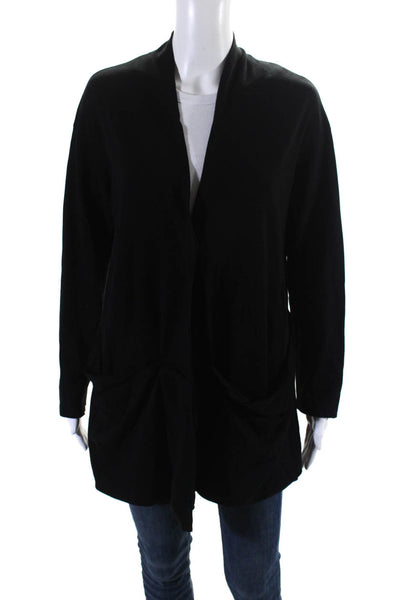 Porto Womens Jersey Knit Button Up V-Neck Cardigan Jacket Top Black Size 1