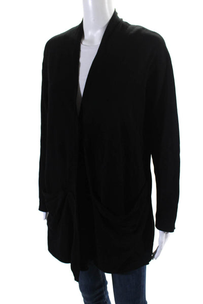 Porto Womens Jersey Knit Button Up V-Neck Cardigan Jacket Top Black Size 1