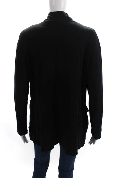 Porto Womens Jersey Knit Button Up V-Neck Cardigan Jacket Top Black Size 1